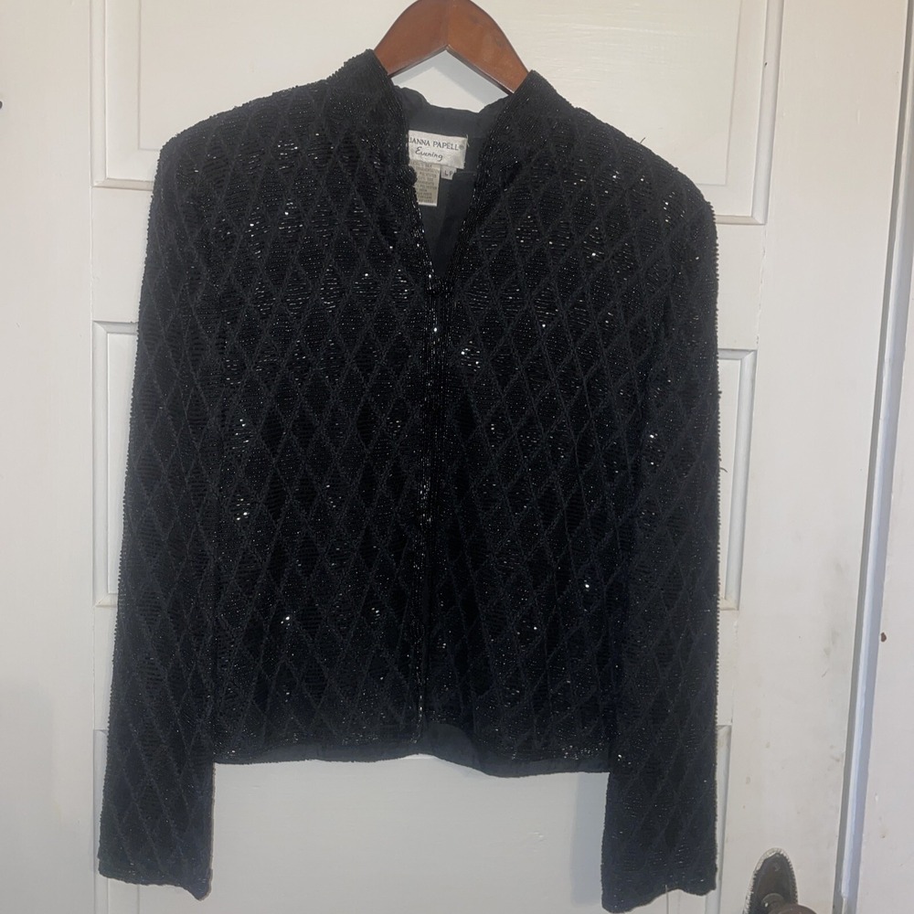 Adrianna Papell Evening Jacket LP Black Fully Beaded